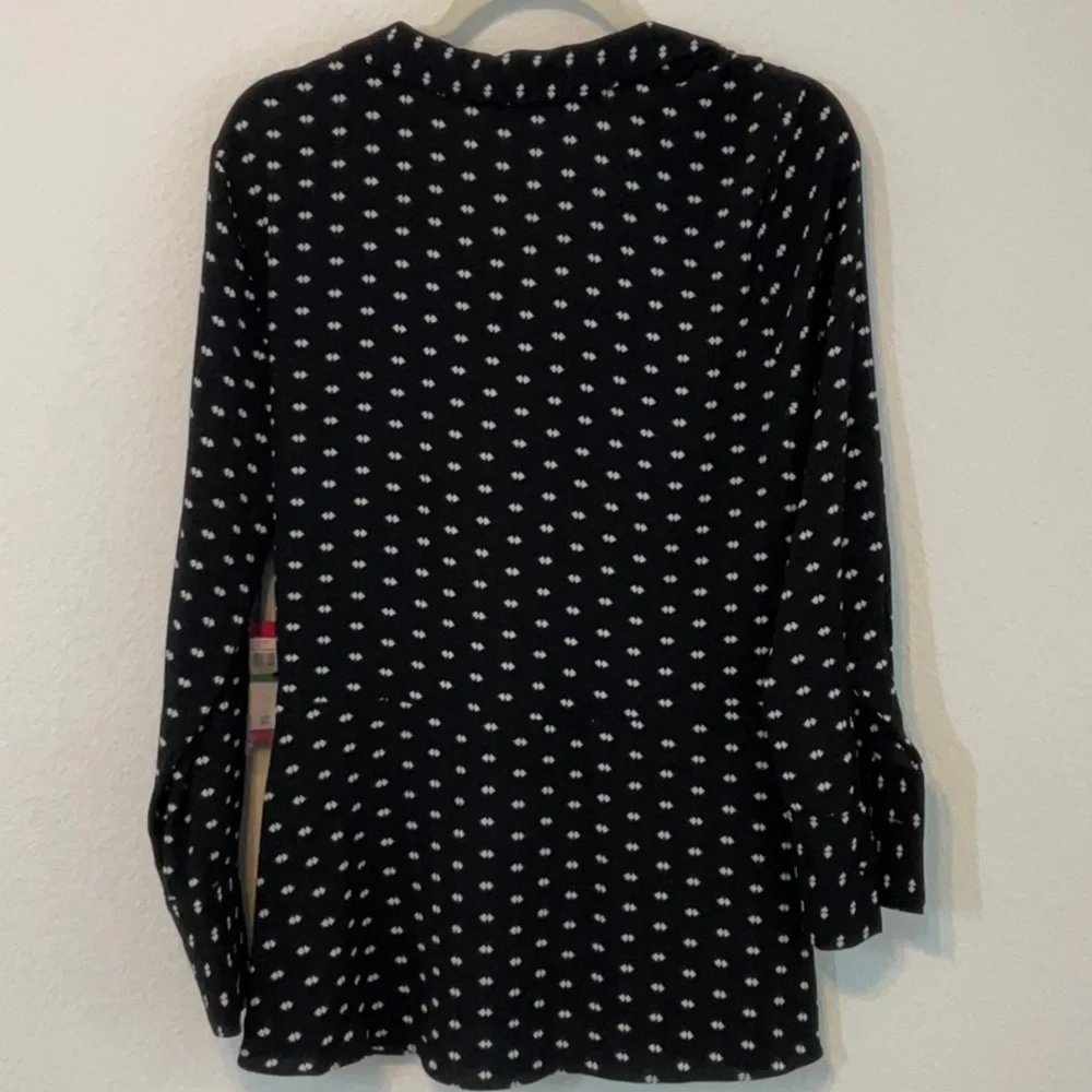 Vince Camuto Long Sleeve Faux Wrap Blouse Black White Large - Picture 7 of 14